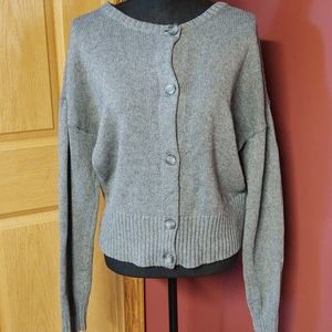 LOFT Gray Button-Back Knit Cardigan